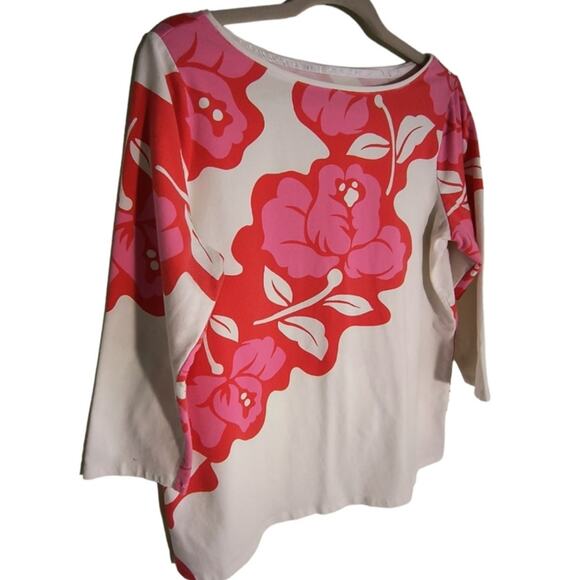 Talbots 3/4 Sleeve Tee Wmn's Plus Sx X White Red Pink Floral Boat Neck Pullover - Picture 6 of 13
